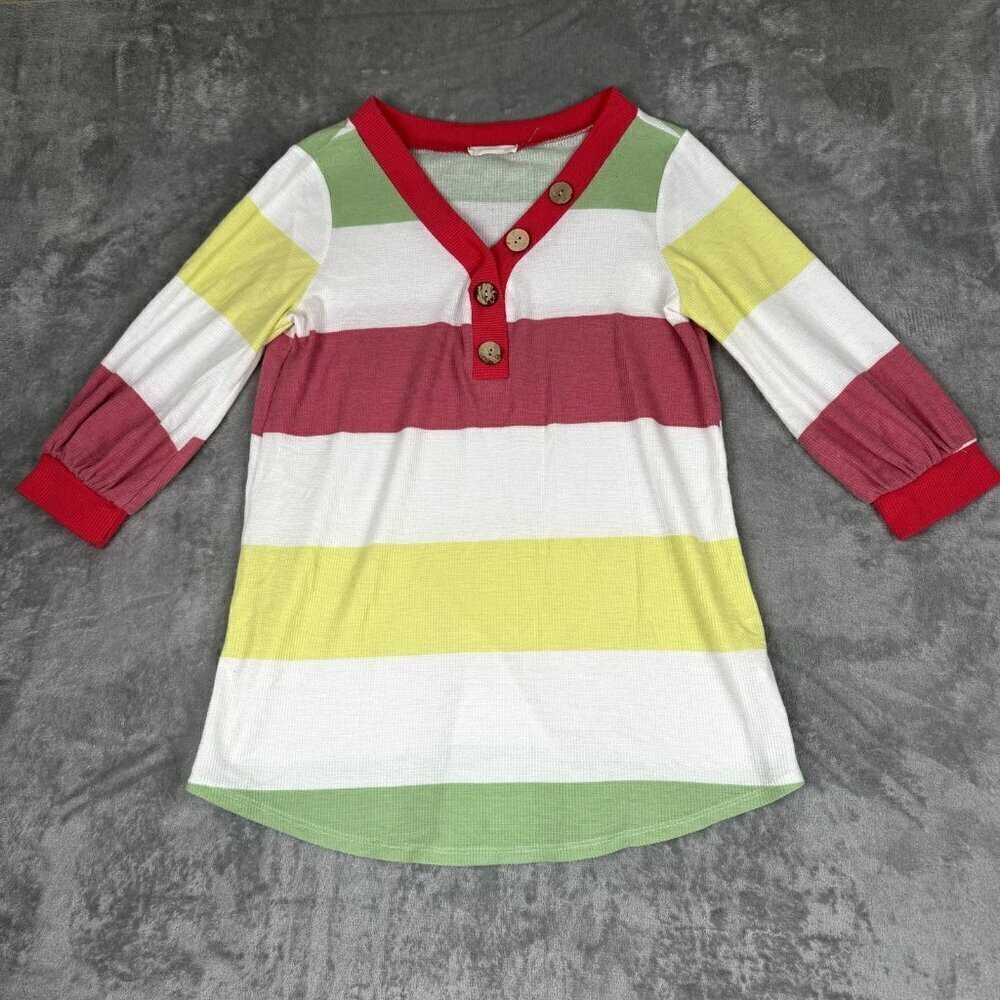Reb.N.J 220 Women's SZ Small Y2K Chunky Stripe Multi Colored Waffle Knit Shirt